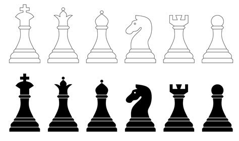 outline silhouette Chess piece icons set isolated on white background ...