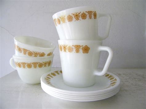 Vintage Butterfly Gold Pyrex Mugs and Cups with Saucers 9 pieces from ...