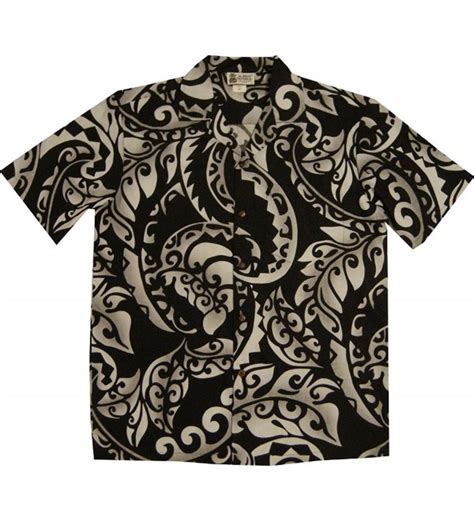 Kanaka Tribal Tattoo Men's Hawaiian Shirt - Black - CT127LBQDXF