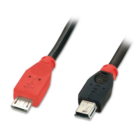 1m USB OTG Cable - Black, Type Micro-B to Mini-B - from LINDY UK