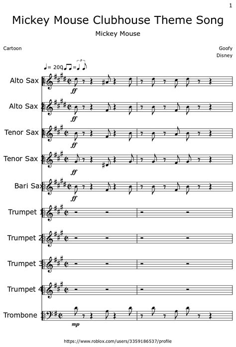 Mickey Mouse Clubhouse Theme Song - Sheet music for Alto Saxophone, Tenor Saxophone, Baritone ...