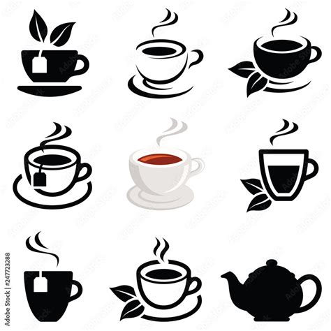 Tea icon collection - vector outline illustration and silhouette Stock Vector | Adobe Stock