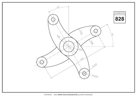 2D CAD EXERCISES 828 - STUDYCADCAM Isometric Drawing Exercises, Autocad Drawing, Solidworks ...