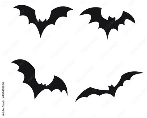 bat vector icon set in flight with black color, silhouette of a bat ...