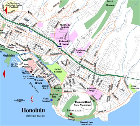 Urban Honolulu Map Tourist Attractions - ToursMaps.com