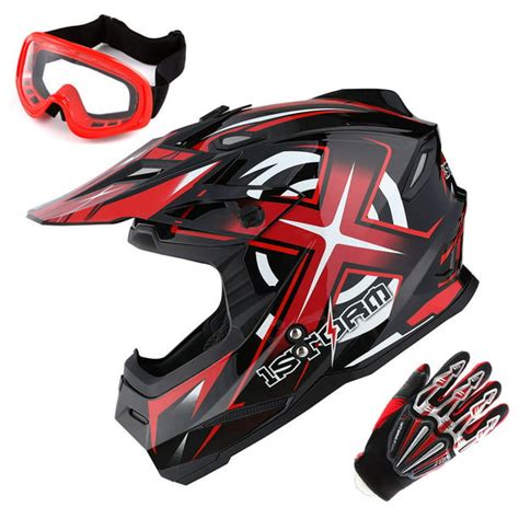 1Storm Adult Motocross Helmet BMX MX ATV Dirt Bike Helmet Racing Style HF801 + Goggle + Gloves ...