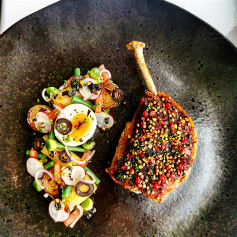 Confit duck leg with toasted seeds and pink pepper, Nicoise salad with ...