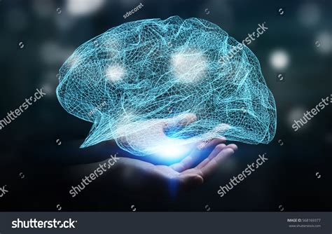 Businesswoman Holding Digital Human Brain Cell Stock Photo 568169377 ...