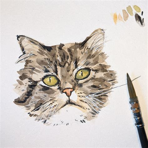 First go at painting a fluffy cat : r/watercolour