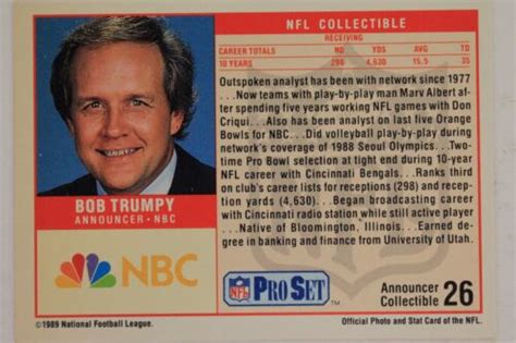 Bob Trumpy Autographed 1989 NFL Pro Set NBC Announcer #26 Signed Card ...