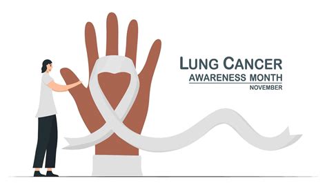 Lung cancer awareness month, November. The woman touches finger hopefully. Graphic for banner ...