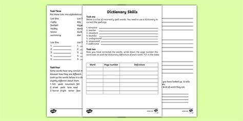 Dictionary Skills Worksheet - English Resource - Twinkl