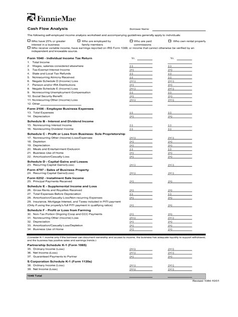 Fannie Mae Self Employed Worksheet - Fill Online, Printable, Fillable ...