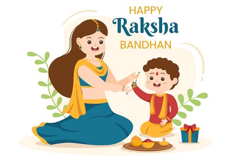 Happy Raksha Bandhan Cartoon Illustration with Sister Tying Rakhi on Her Brothers Wrist to ...