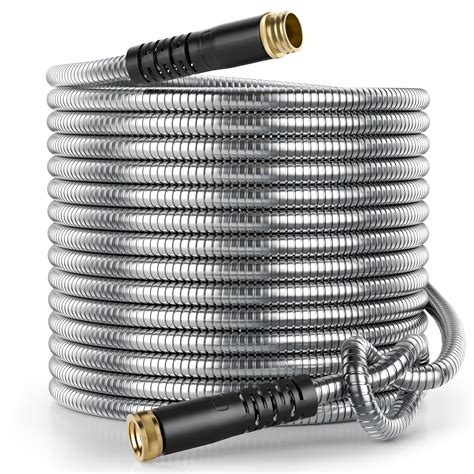 Stainless Steel Garden Hose 100 ft, Flexible Metal Water Hose 100ft with 3/4'' Crush Resistant ...