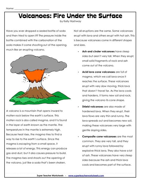 3rd Grade Science Volcano Worksheets