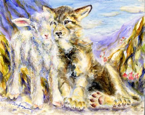 Painting : "Wolf and Lamb" (Original art by Donna Hughes-Saurina)