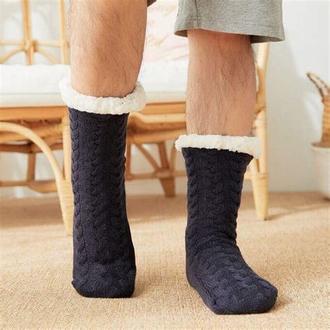 Mens Warm Non Slip Slipper Socks ,Fleece Lined Winter Fuzzy Socks ...