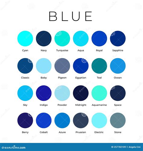 Blue Color Shades Swatches Palette with Names Stock Vector - Illustration of color, chart: 257782109