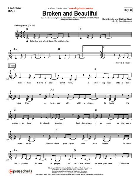 Broken And Beautiful Sheet Music PDF (Mark Schultz) - PraiseCharts