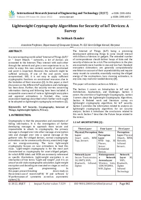 (PDF) Lightweight Cryptography Algorithms for Security of IoT Devices: A Survey | IRJET Journal ...