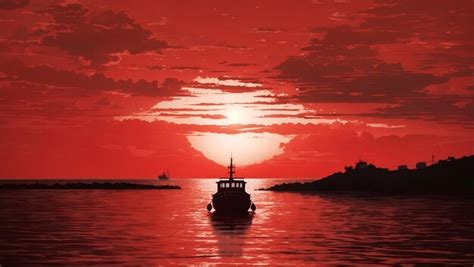 Premium AI Image | Sailing Ship Silhouette In Red Sunset On The Sea