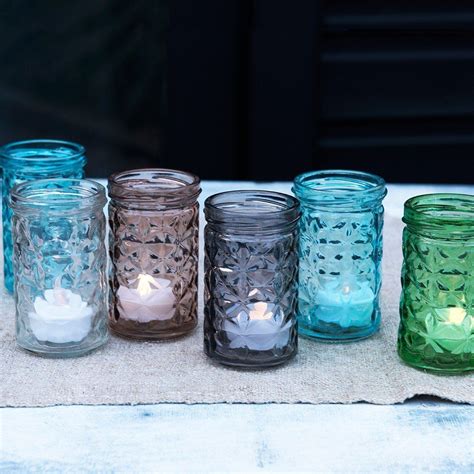 ﻿Set Of 6 Coloured Glass Tealight Holders | ﻿Rex London | Glass tea ...