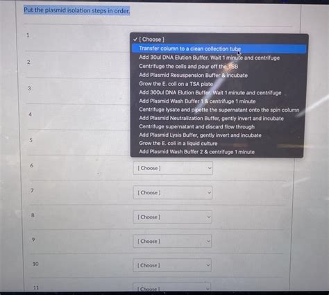 Solved Put the plasmid isolation steps in order. 1 2. 3 | Chegg.com