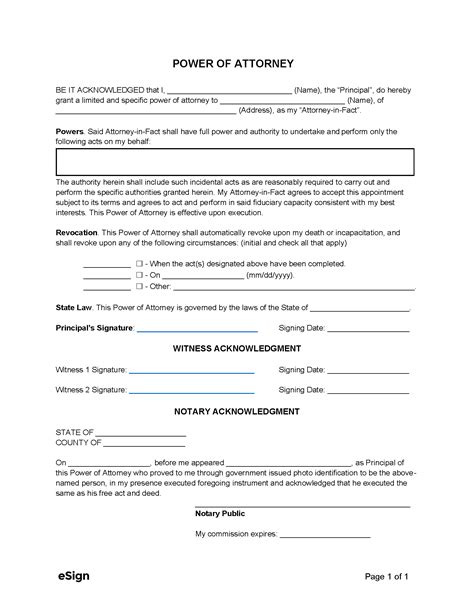 Simple 1-Page Power Of Attorney Form Blank Power Of Attorney Free – Get Comprehensive Resources ...