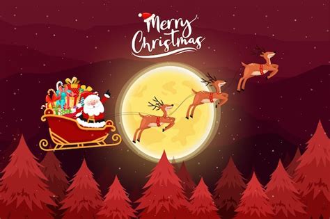 Free Vector | Merry Christmas card with Santa must ride a sleigh.