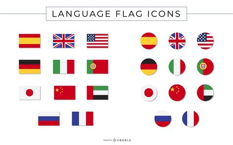 Language Flag Icons Collection Vector Download