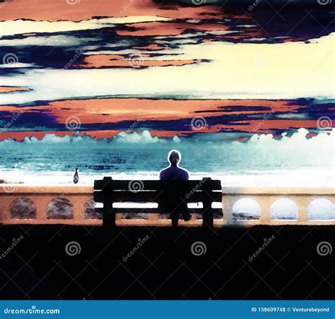 A Treasured Sunset on the Promenade Stock Illustration - Illustration of blue, feelings: 158609748