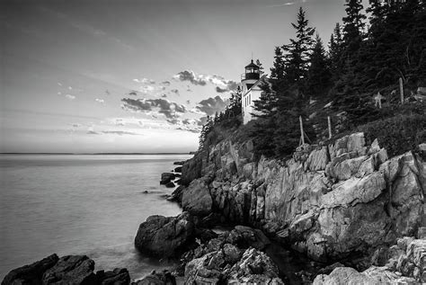 Maine Acadia Bass Harbor Lighthouse in Black and White Photograph by ...