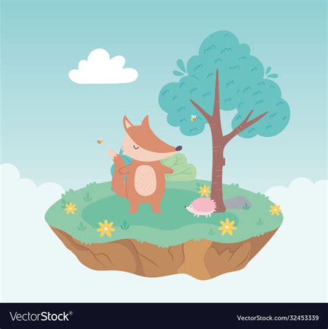 Cute fox and hedgehog animals cartoon standing Vector Image