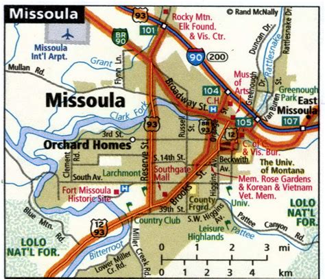 Missoula city road map for truck drivers area town toll free highways ...