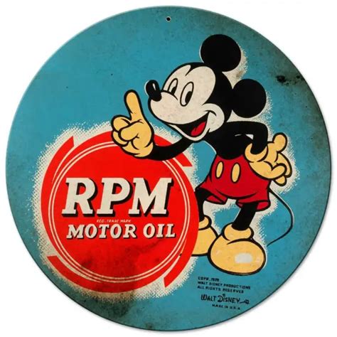 MICKEY MOUSE RPM Motor Oil 14" Round Heavy Duty Usa Made Metal Advertising Sign $72.00 - PicClick