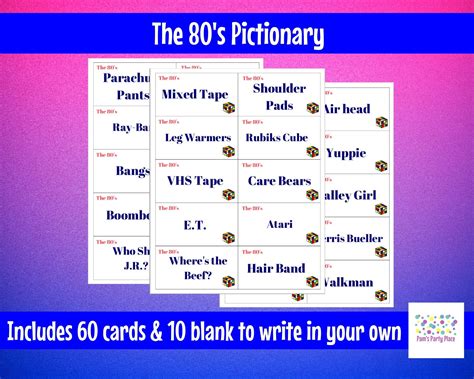 Printable 1980’s Pictionary, Charades, The 80’s, GNO, Girls Night Out ...