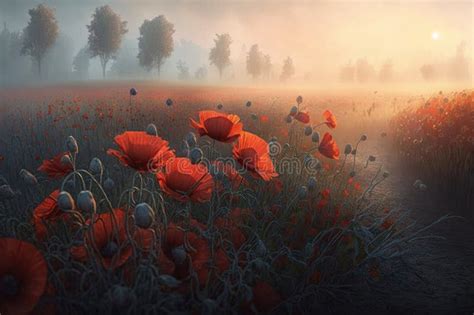 Poppy Flower Field Background. Illustration AI Generative Stock Illustration - Illustration of ...