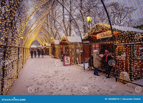 Oslo, Norway - Traditional Christmas Market Illuminated at Night ...