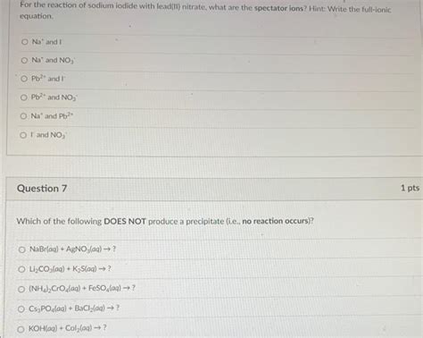 Solved For the reaction of sodium iodide with lead(II) | Chegg.com