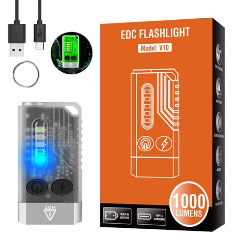 V10 Mini Keychain Flashlight Usb-c Rechargeable Edc Flashlight With UV Light High Power 1000 ...