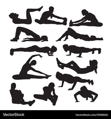 Silhouettes of girl stretching and exercise Vector Image