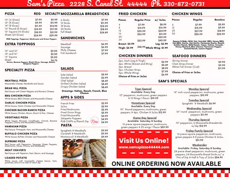 Menu | Sam's Pizza