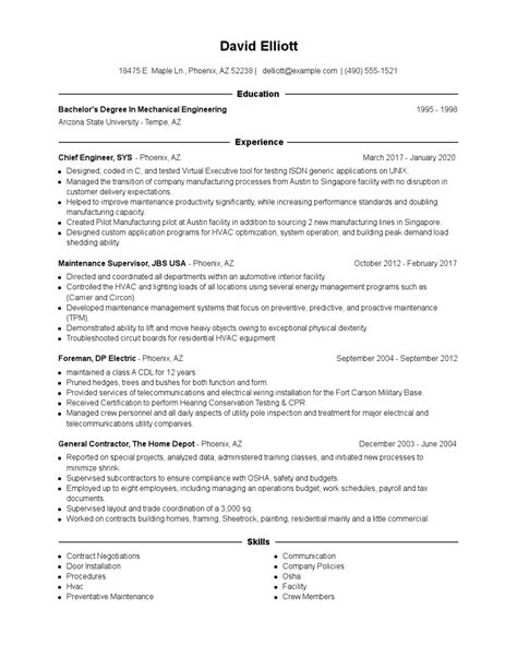 Chief Engineer Resume Examples and Tips - Zippia