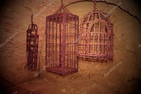 Iron hanging medieval torture cages. Medieval torture