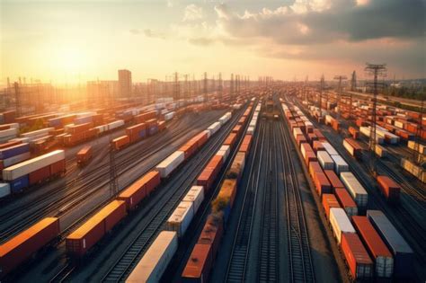 Premium AI Image | Freight trains with cargo containers Global business ...