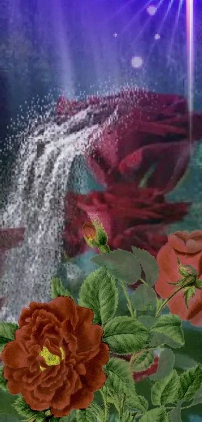 Waterfall Roses Fantasy Wallpaper - free download