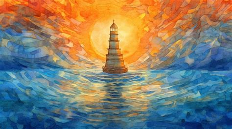 Premium AI Image | A painting of a lighthouse in the ocean