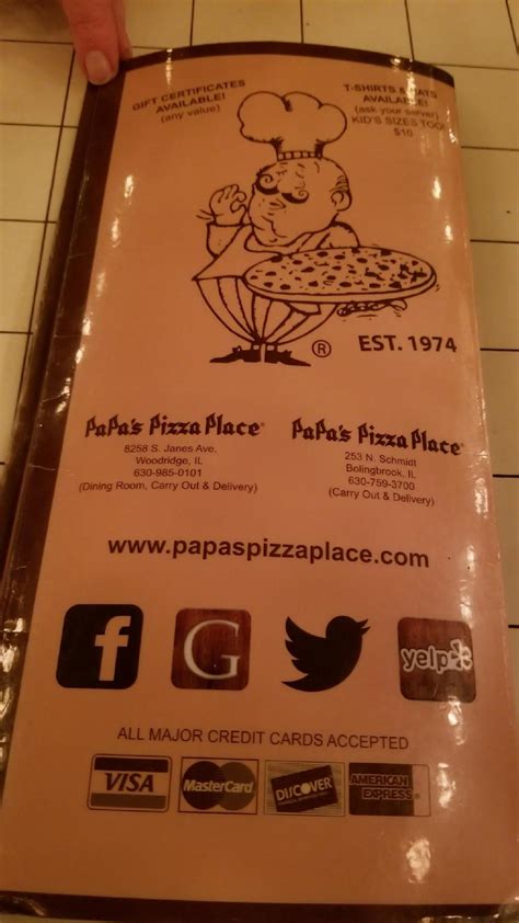 Menu at Papa's Pizza Place pizzeria, Woodridge