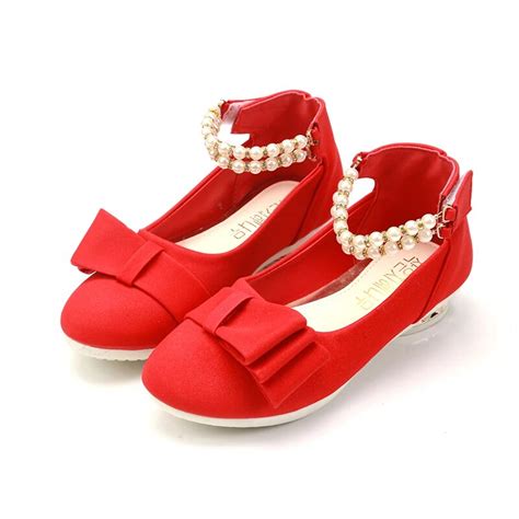 2018 New Girls Shoes Party For Kids Red Shoes Girl Princess Dress Shoes Fashion Beads Wedges ...